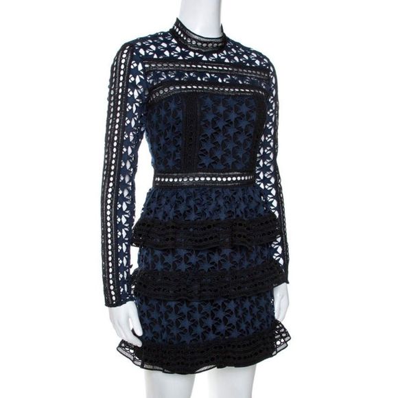 Self-Portrait Lace dress us 4 mini Black And Blue - Picture 4 of 5